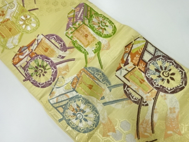 JAPANESE KIMONO / ANTIQUE FUKURO OBI / SILK / WOVEN CARRIAGE